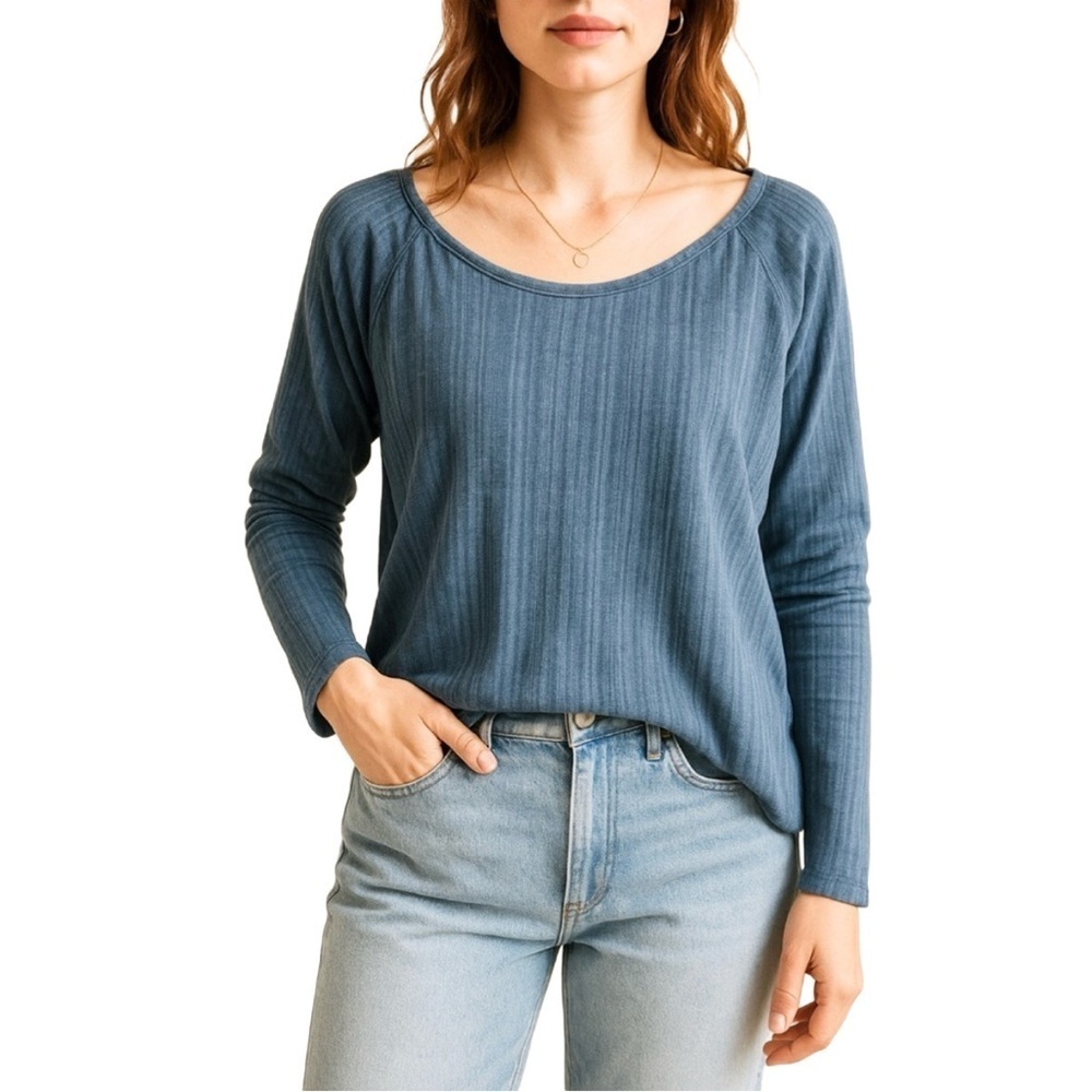 CLOTH & STONE Striated Indigo Cotton Long Sleeve Tee